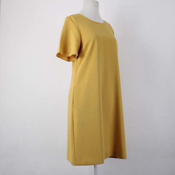 Ann Taylor Dress Sz 10 Mustard Yellow Pockets Knee Length 100% Polyester Dress - Picture 7 of 14